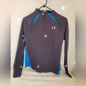 Womens Under Armour Gray and Blue Athletic Running Quarter-Zip Pullover